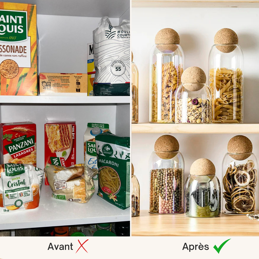 Lot de 3 bocaux en verre avec bouchon de liège – Rangement alimentaire hermétique et décoratif