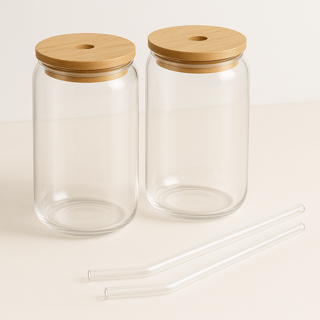 Bocal en verre avec couvercle pour paille