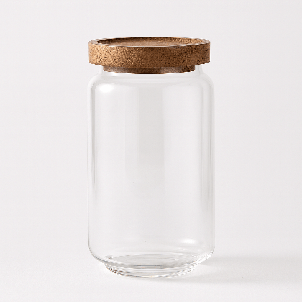 Kaindly - Bocal en verre : rangement élégant avec couvercle en bois