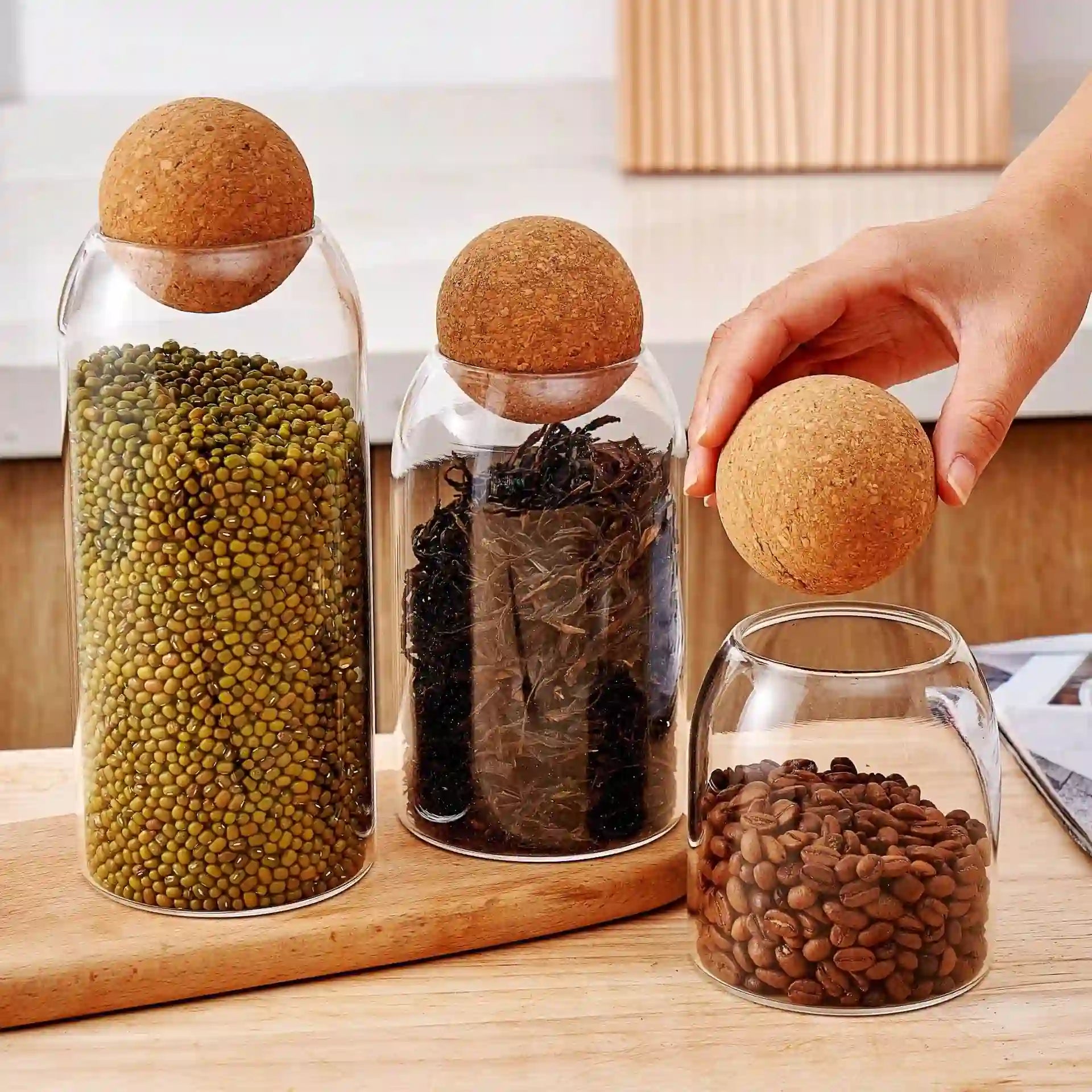 Kaindly - Bocaux en verre avec boule de liège - Lot de 3