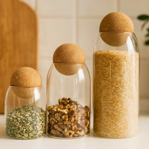 Kaindly - Bocaux en verre avec boule de liège - Lot de 3